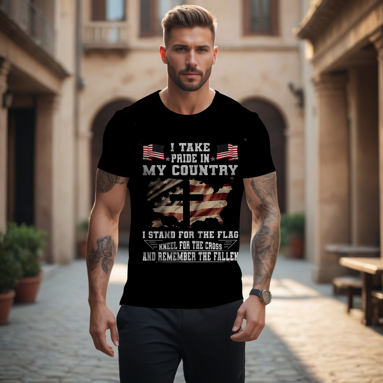 English Print Mens Summer New 3D Digital Print Pullover Crew Neck Mens T-Shirt Colorful