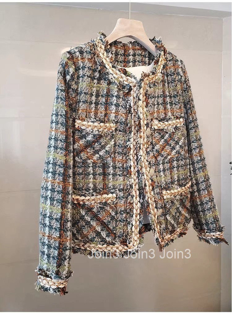 Winter New Small Fragrance Style Round Neck Color-Block Gold Trim Single-Breasted Warm Short Coat for Women Long Sleeve Tweed Coat