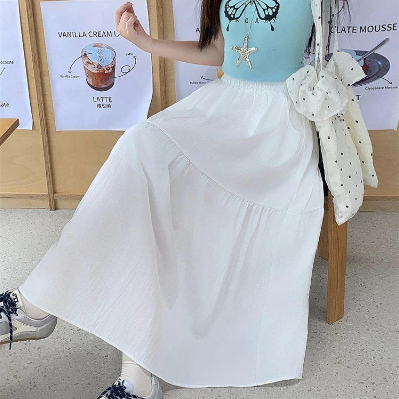 Plus Size Skirts Women Summer High Waist A Line Skirt Korean Style with Pockets Large Long Skirt 250729