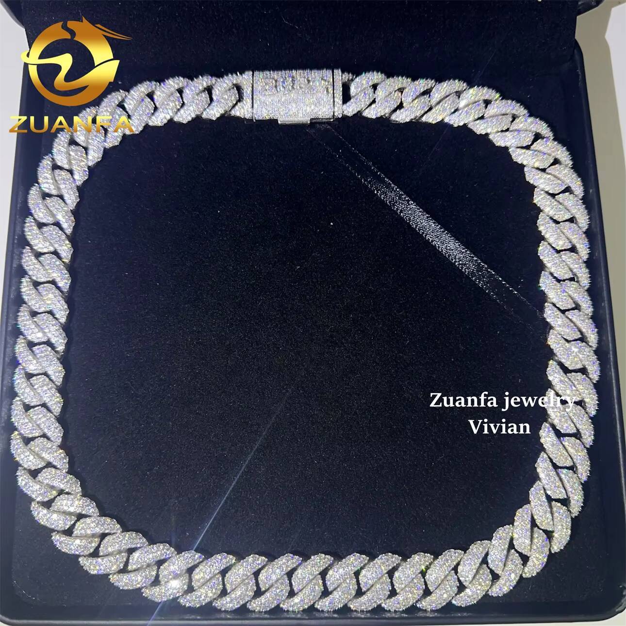 15MM Cuban Link Moissanite Iced Out Necklace Lab Grown Diamond Necklace Sterling Silver 925 VVS Moissanite Hip Hop Cuban Chain