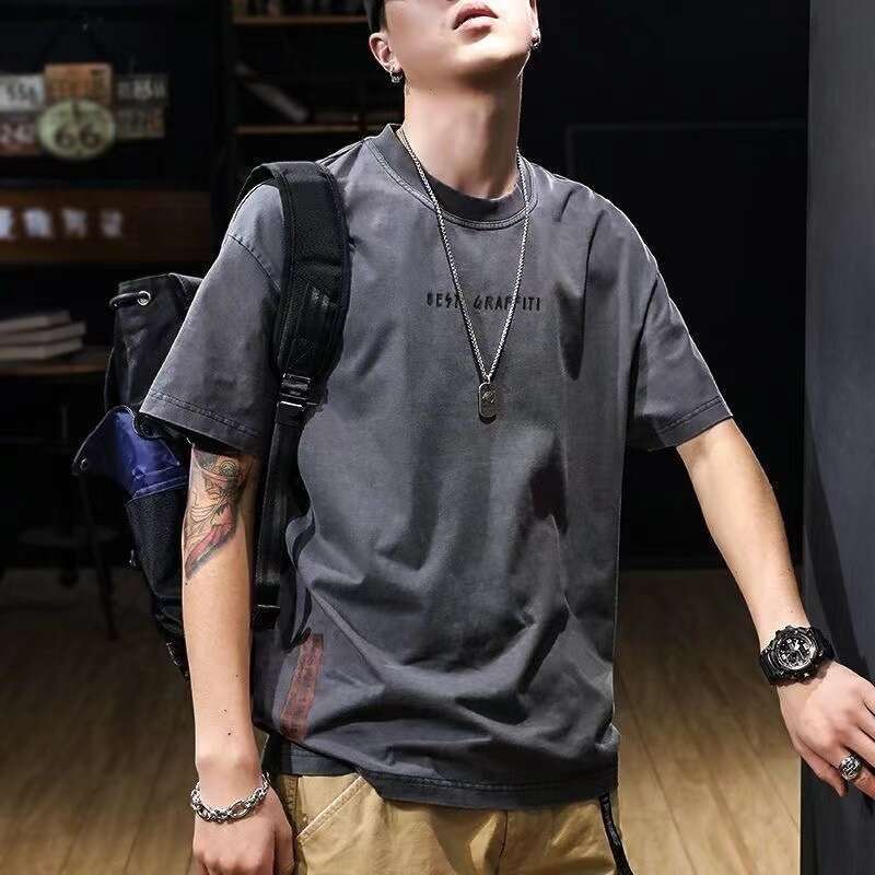 Designer T Shirt Men's Spring Summer Loose Cotton T-Shirt Versatile Men's Summer Breathable Long Sleeve Round Neck Short Sleeve Simple Cloth