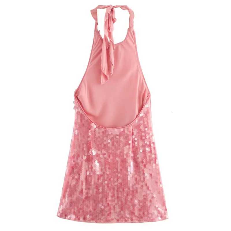 TRAF Womens Dresses Halter Sequin Mini Dress Woman Off Shoulder Pink Short Dresses For Women Backless Sexy Prom Party Dresses Z250728