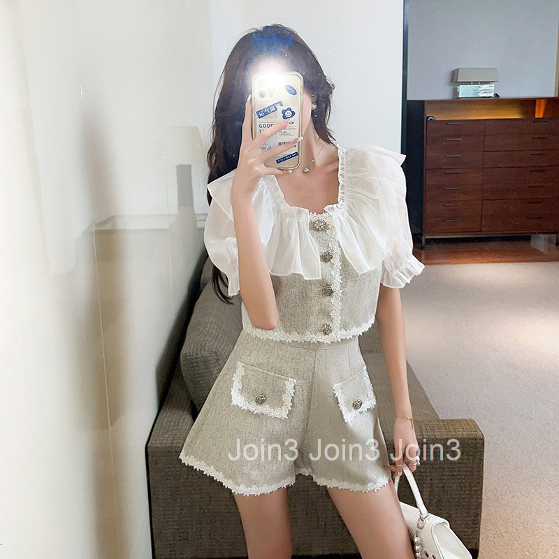 25 Summer New Trendy Street Style Short Set for Women Black and White Color Block Short Sleeve Top + Shorts Two Pieces