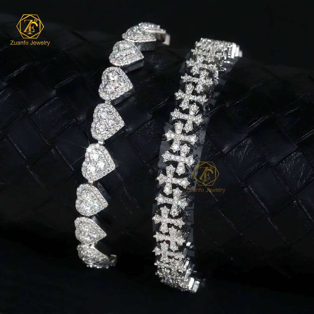 8mm Width Heart Pattern Moissanite D VVS GRA Certified Sier Jewelry Ice Out Hiphop Men Bracelet