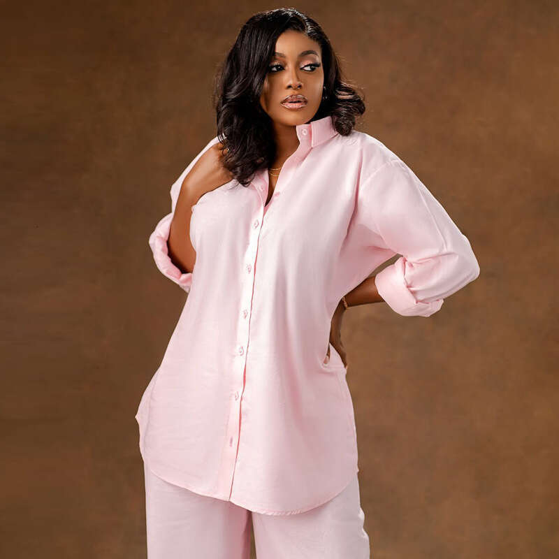 Women's Long Sleeve Shirt Cardigan Wide Leg Pants Casual Loose Two-Piece Set For Spring And Autumn B5