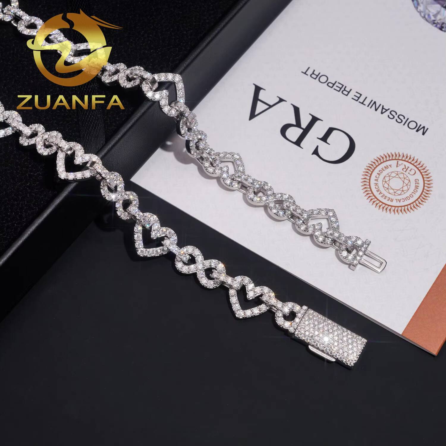 Passed Diamond Tester Heart 12mm Sterling 925 Silver Moissanite Chain Link Cuban Hip Hop Jewelry for Men Women Choker Necklace
