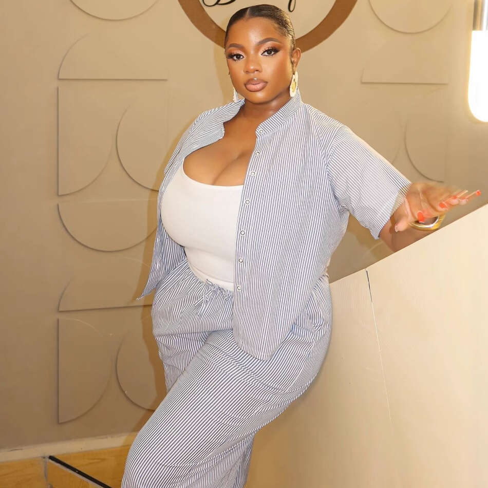 Fashion Casual Women's Striped Cardigan Short Sleeve Shirt Long Pants Stylish Two-Piece Set For Women B5