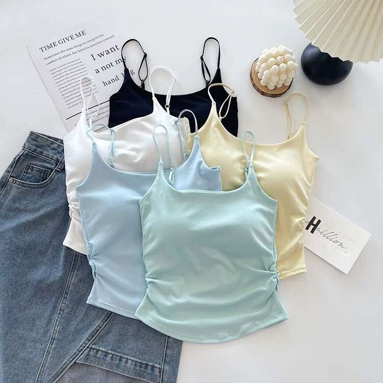 Designer T Shirt Pure Desire Style Sweet And Spicy Design Pleated Camisole With Chest Pad For Women, One-Piece Cup, Inner And Outer Wear, Beautiful Ba