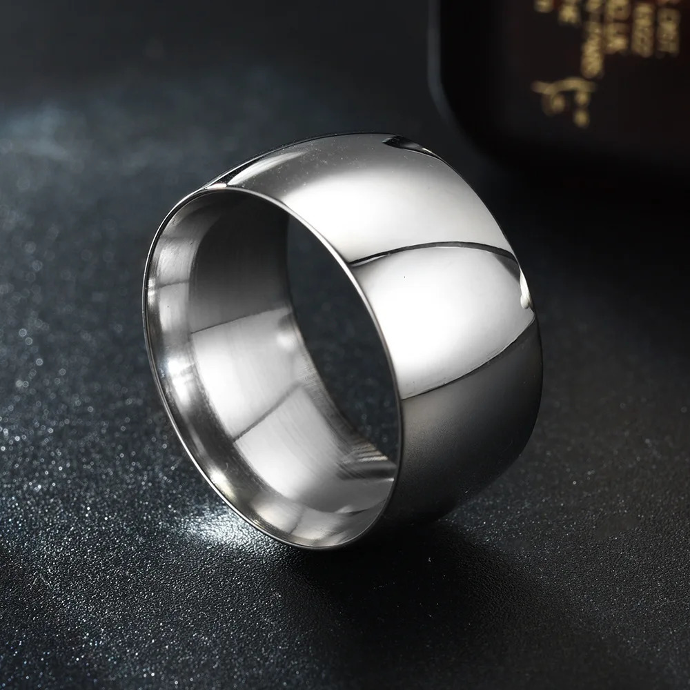 HNSP 12MM Wide 316L Stainless Steel Smooth Ring For Men Punk Jewelry Finger Accessories Male 250729