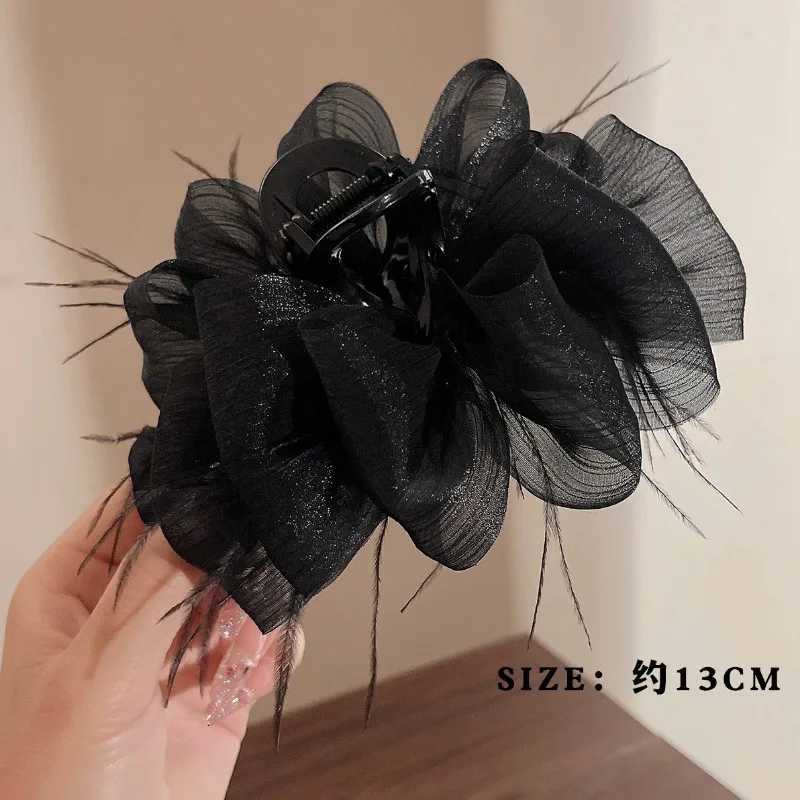 Korean Ribbon Feather Bow Hair Claws for Women Girls Hair Clip Simple Elegant Barrette Black Grab Clip Fashion Hair Accessories Z250729