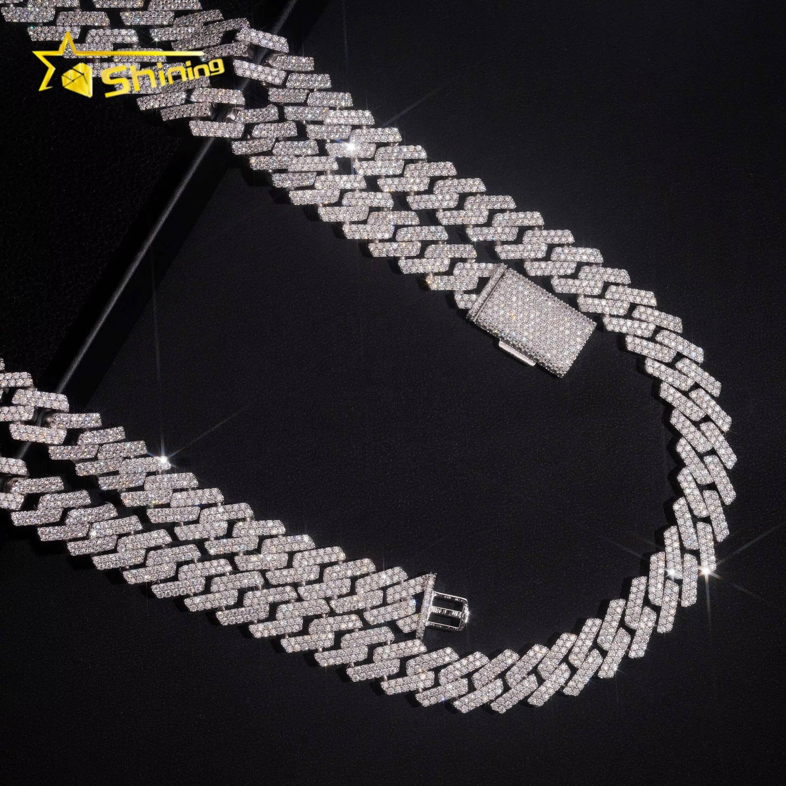 Hip Hop Jewelry High Quality Mens 15mm 925 Sterling Silver Iced Out VVS Moissanite Cuban Link Chain