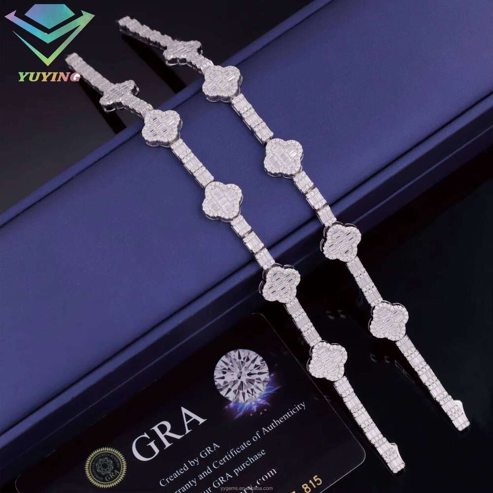 Yy Hot Sale Men's and Women's Flower Designed Hip Hop Tennis Chain Bracelet Sier VVS Moissanite Dia Jewelry