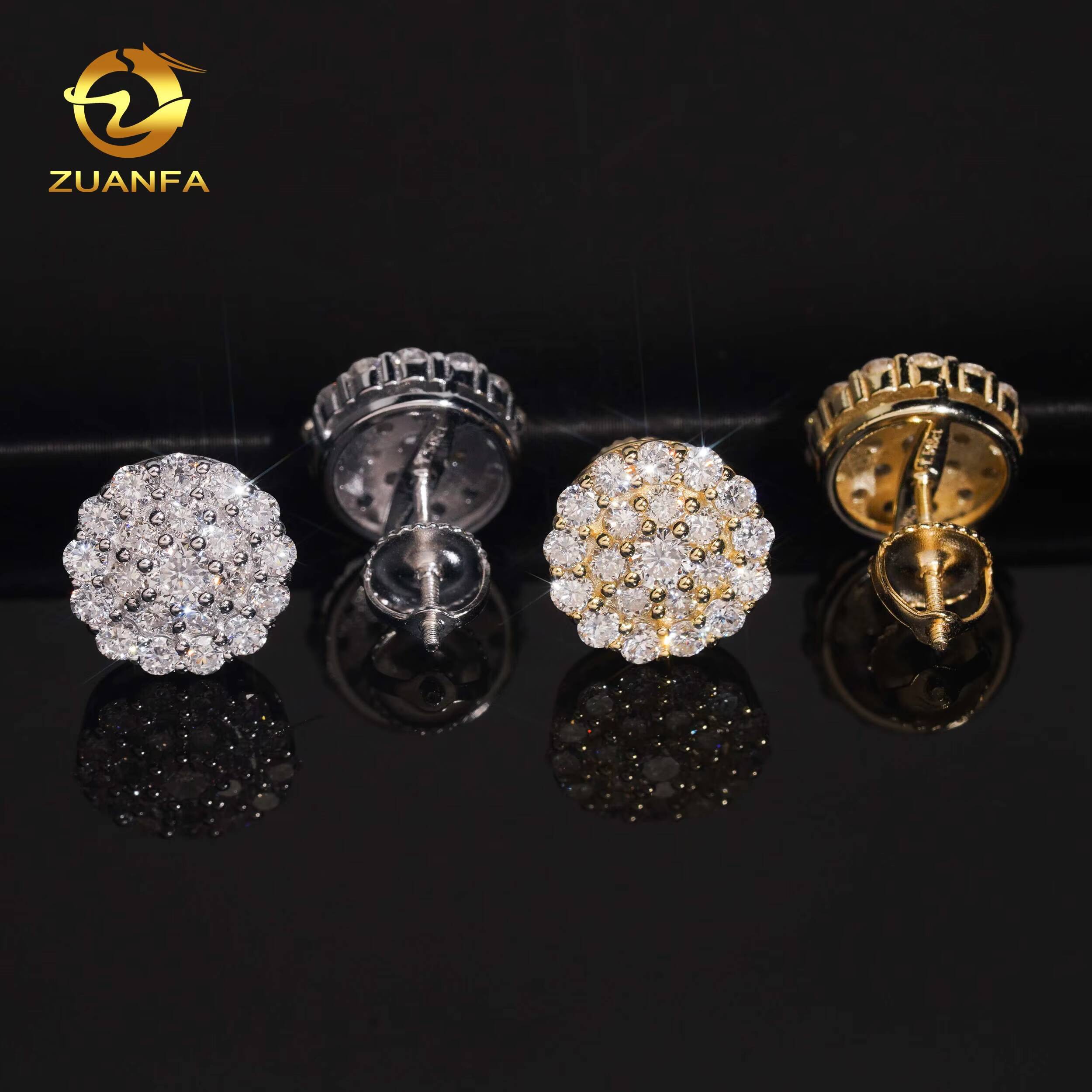 Fine Jewelry Lab Grown Diamond Certified 925 Silver Screw Back 11mm Hip Hop Iced Out Men Earrings