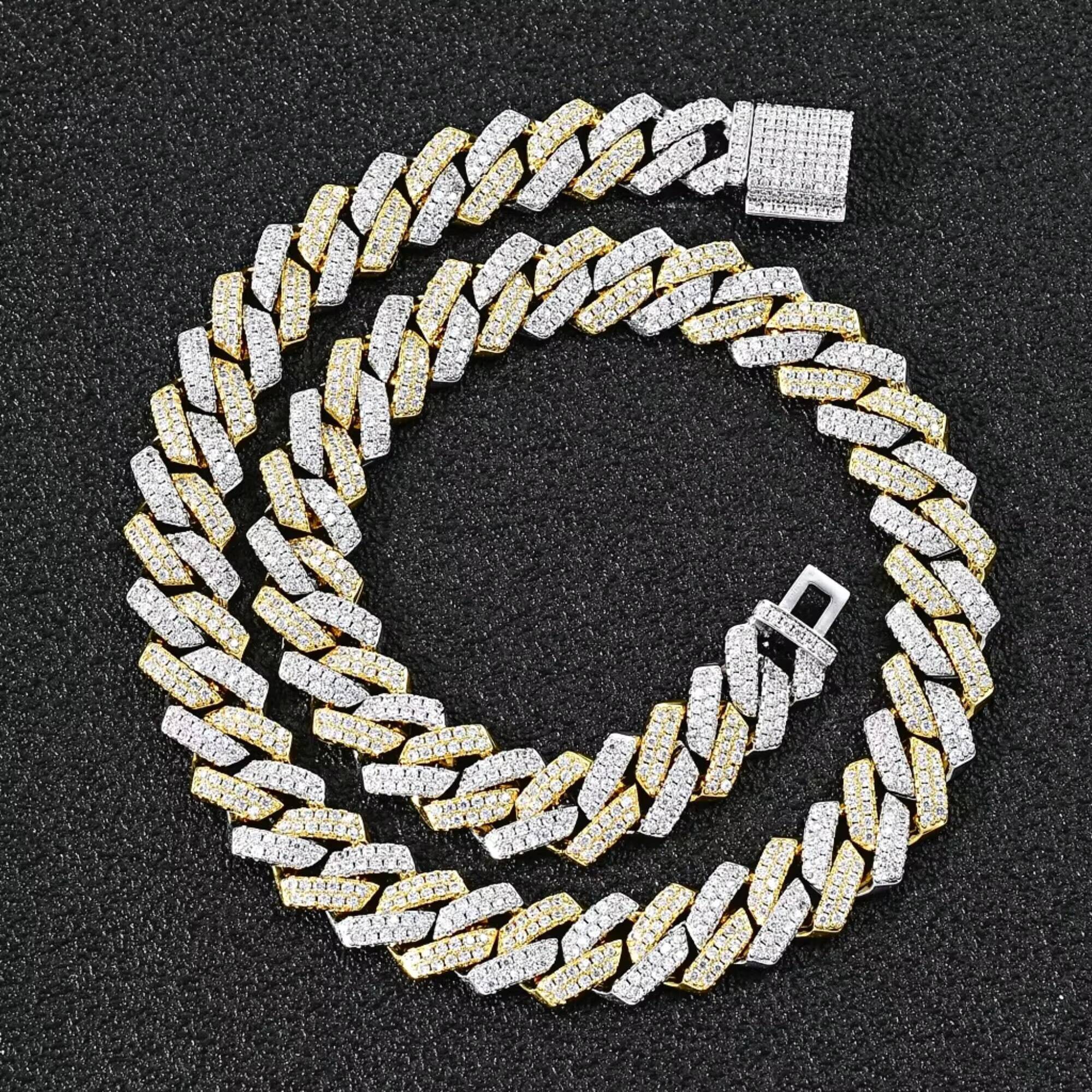 Two tone diamond chain crafted in 925 sterling silver with high quality moissanite diamonds vvs clarity cuban chain collection