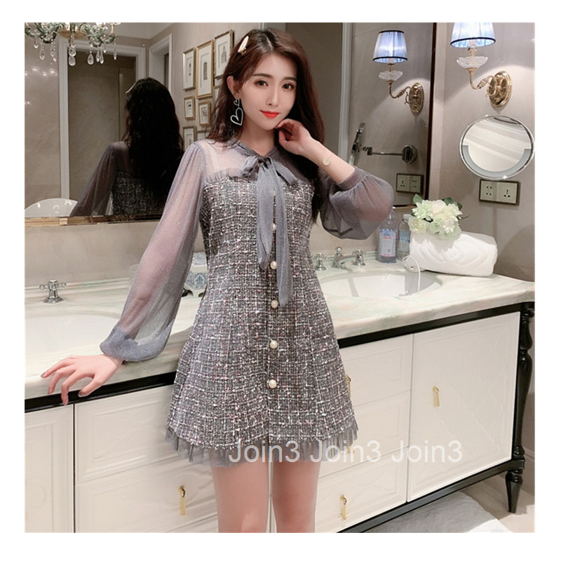 Temperament celebrity small fragrant style dress autumn Korean chic fashion cool style ins bottom A-line skirt