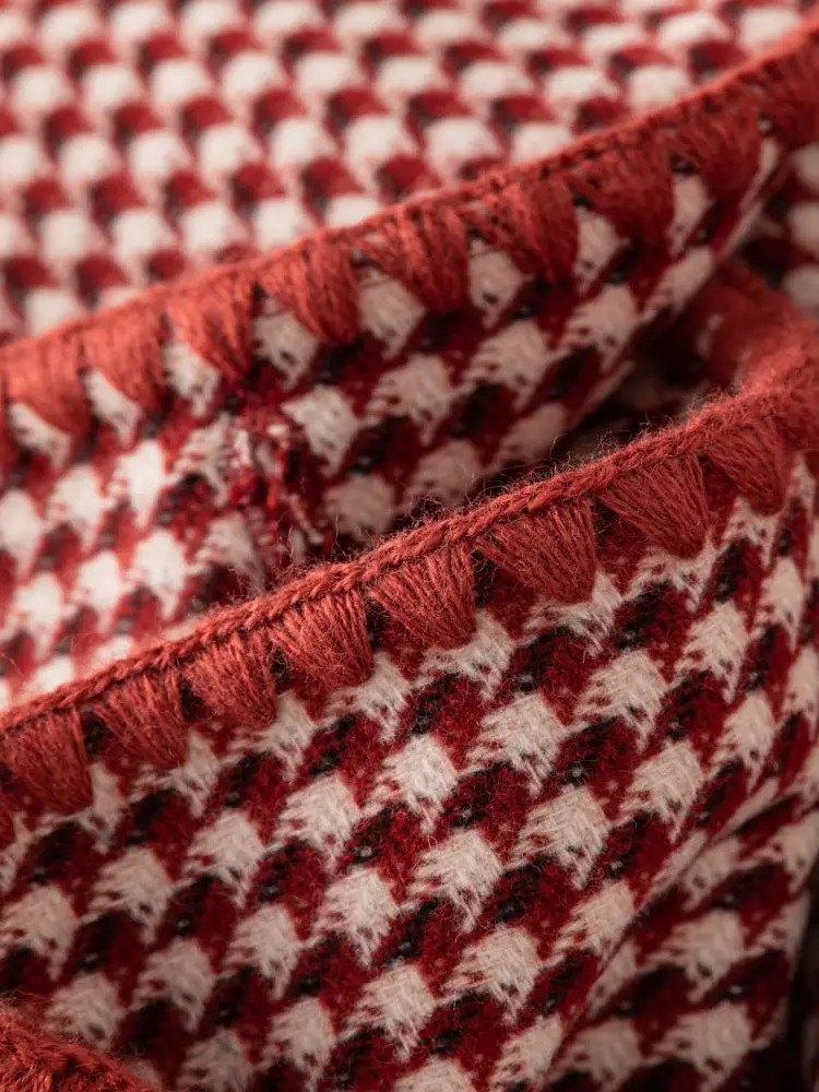 523% Wool Red Plaid n Short Winter Jackets Double Breasted Round Neck Woolen Coats Temperament Coat 250729