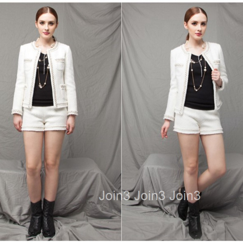 New Autumn Winter Tweed Fashion Long Sleeve Short Coat Heavy Beading Elegant Slim Fit Outerwear Trendy