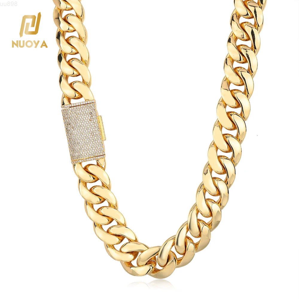 NUOYA Heavy Miami Cuban Chain 18K Gold Plated Brass Necklace Diamond Cut Clasp Hip Hop Jewelry
