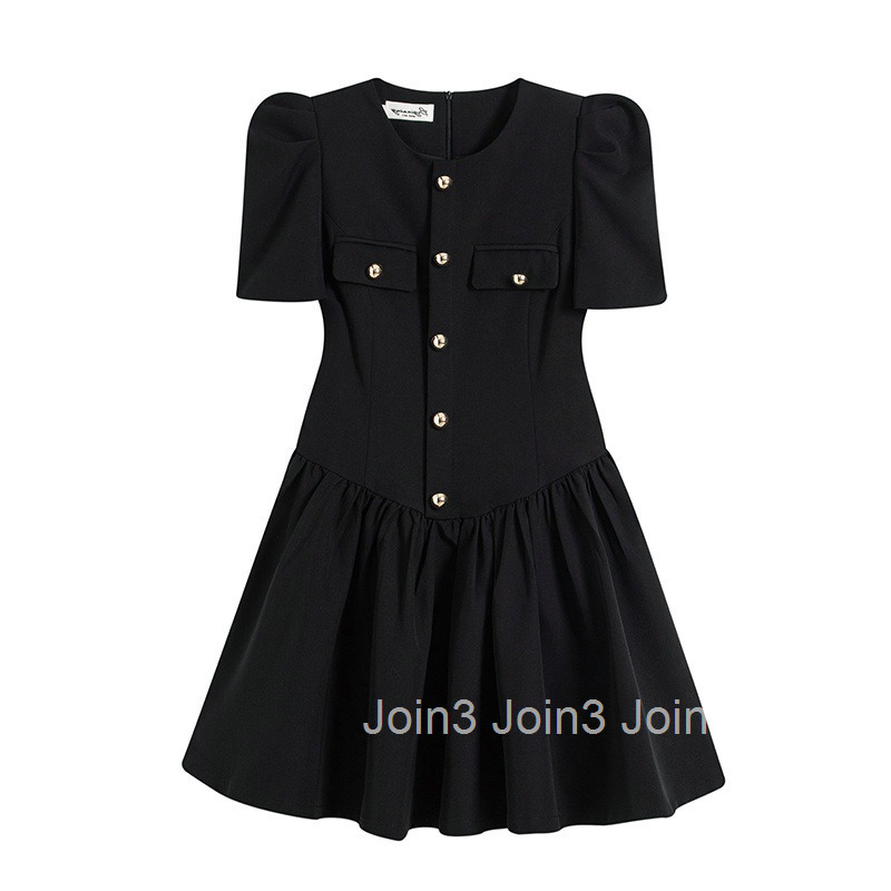 Internet Celebrity Textured Little Fragrance Dress 25 Summer New Fashionable Elegant Slim Fit Puff Sleeve Waist-Cinching Puffy Dress