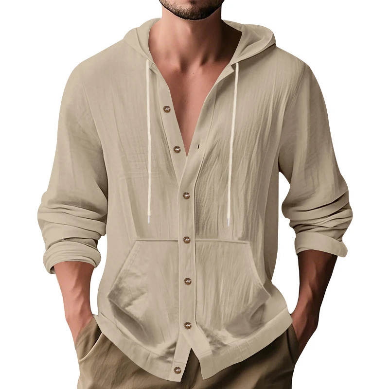 Mens Hoodie linen vintage spring and autumn shirt Casual loose long sleeve clothing High quality trendy mens clothing 250729