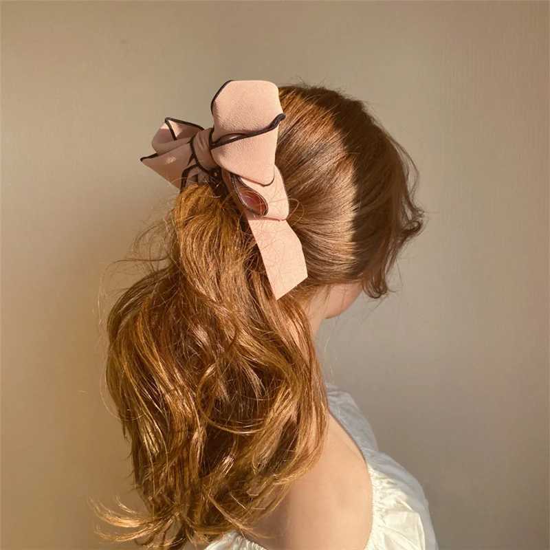 FFLLACELL Korean Fashion Large Ribbon Bow Banana Hair Claws for Women Girl Pearl Shark Clip Hairpin Dish Up Hair Accessories Z250729
