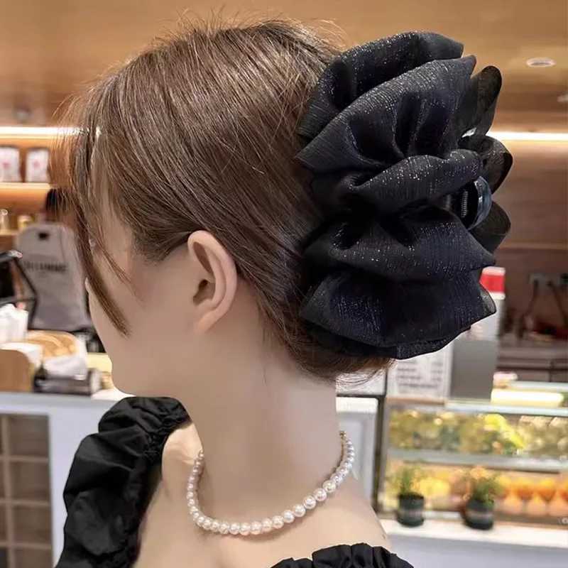 2pcs/set Black White Big Fold Bow Hair Claw For Women Girls Sweet Hair Ornament Back Headband Hair Clip Fashion Hair Accessories Z250729