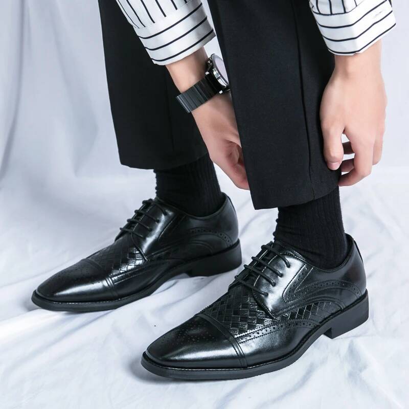 Trend Blue Social Shoe Male Big Size 38-48 Lace-Up Men's Dress Low Cut Comfortable Leather Shoes Man Chaussures Homme Cuir