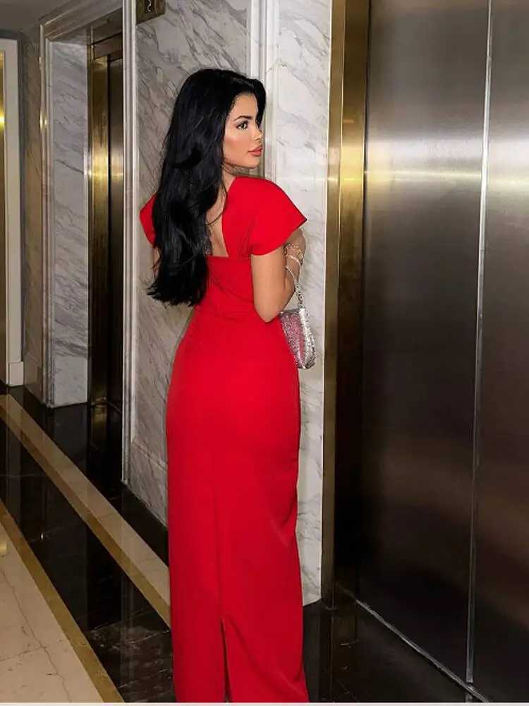 New Womens Short SLeeve Square Neck Bandage Dress Floor Length Bodycon Fashion Celebrity Party Maxi Dress Z250728