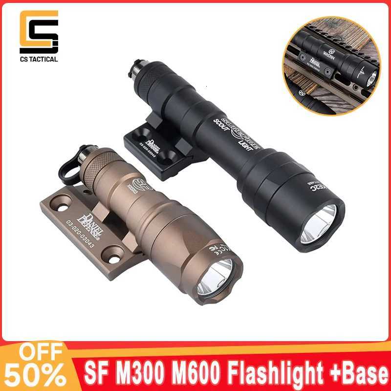 Tactical SF M300 M600 Flashlight White LED Hunting Airsoft Scout Light Metal Offset Base Fit Mlok Keymod Rail Accessory XJ250728