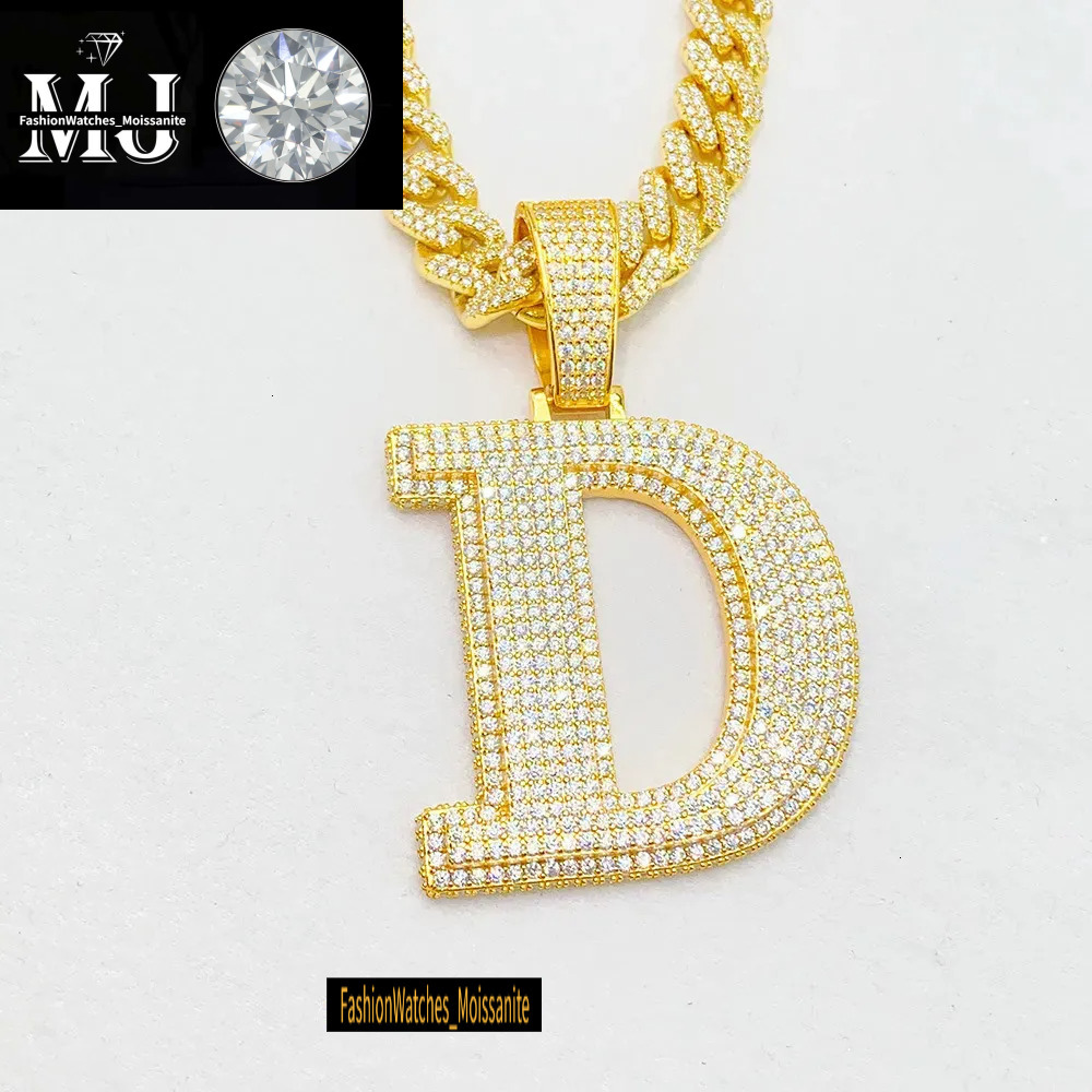 A-Z Sterg Sier Shiny Moissanite Letter Pendant with 3mm 24inch Rope Chain Jewelry for Men Women Nice Gift