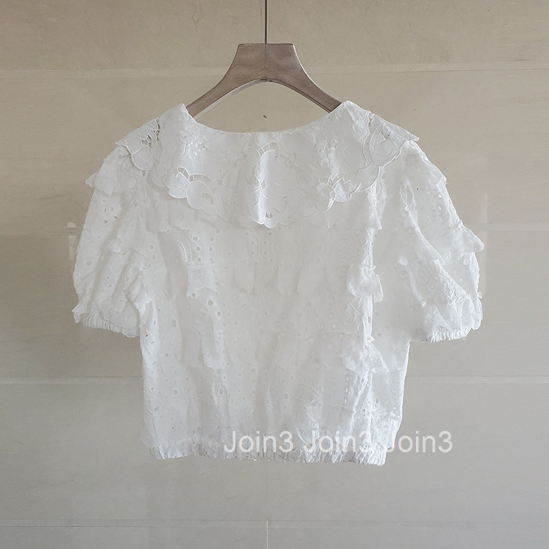 2025 Summer New Loose Round Neck Shirt Cotton Lace Button Short Sleeve Top Korean Style