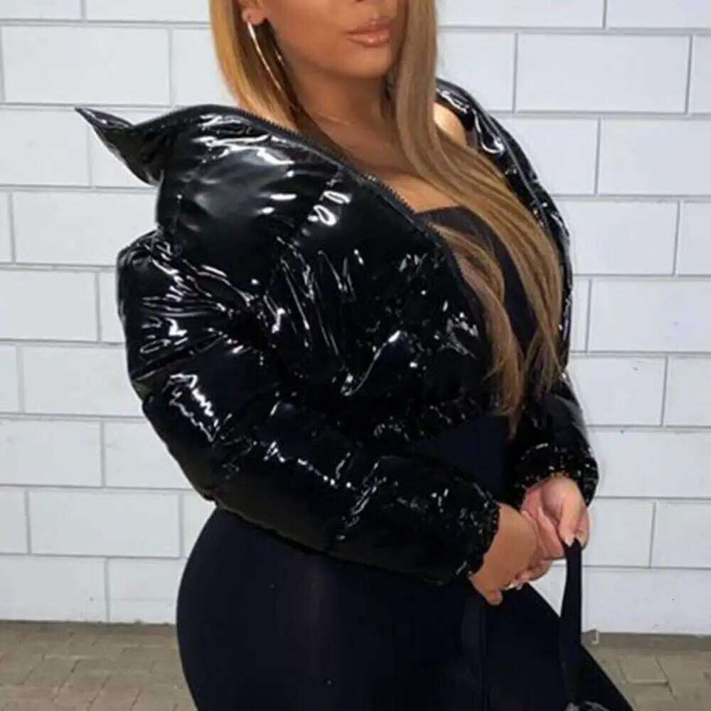 Short Cotton Bright Surface Stand Collar Padded Coat Bread Parka Fashion Casual Glossy Sexy Street Cropped Quilted Jacket