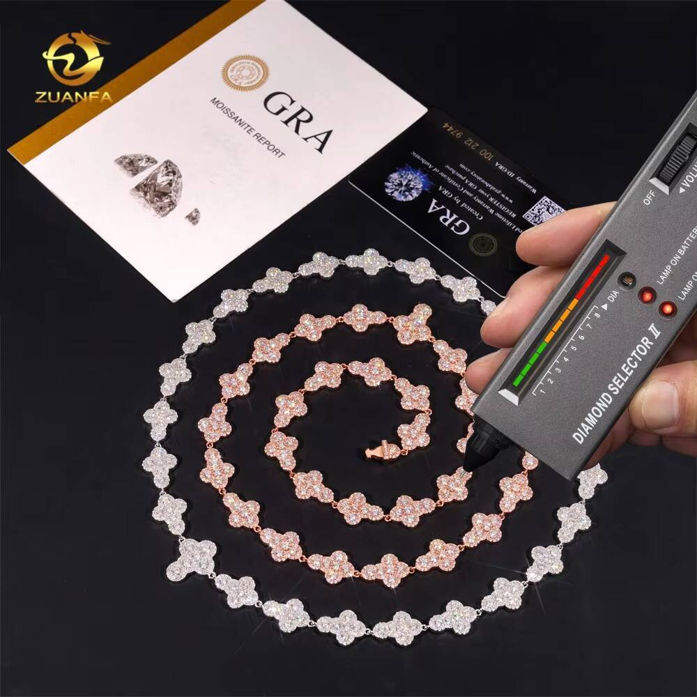 Fashion Jewelry Iced Out Cross 925 Silver 13mm Rose Gold Hip Hop Cuban Link Chain Necklace