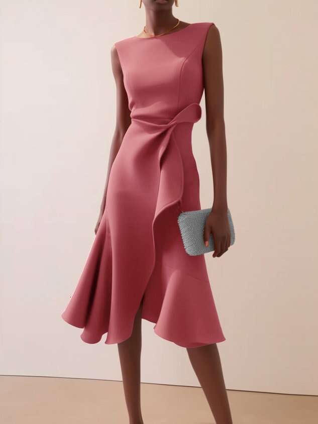 2025 European and American Women's Fashion Design Sleeveless Red Elegant Dress Round Neck