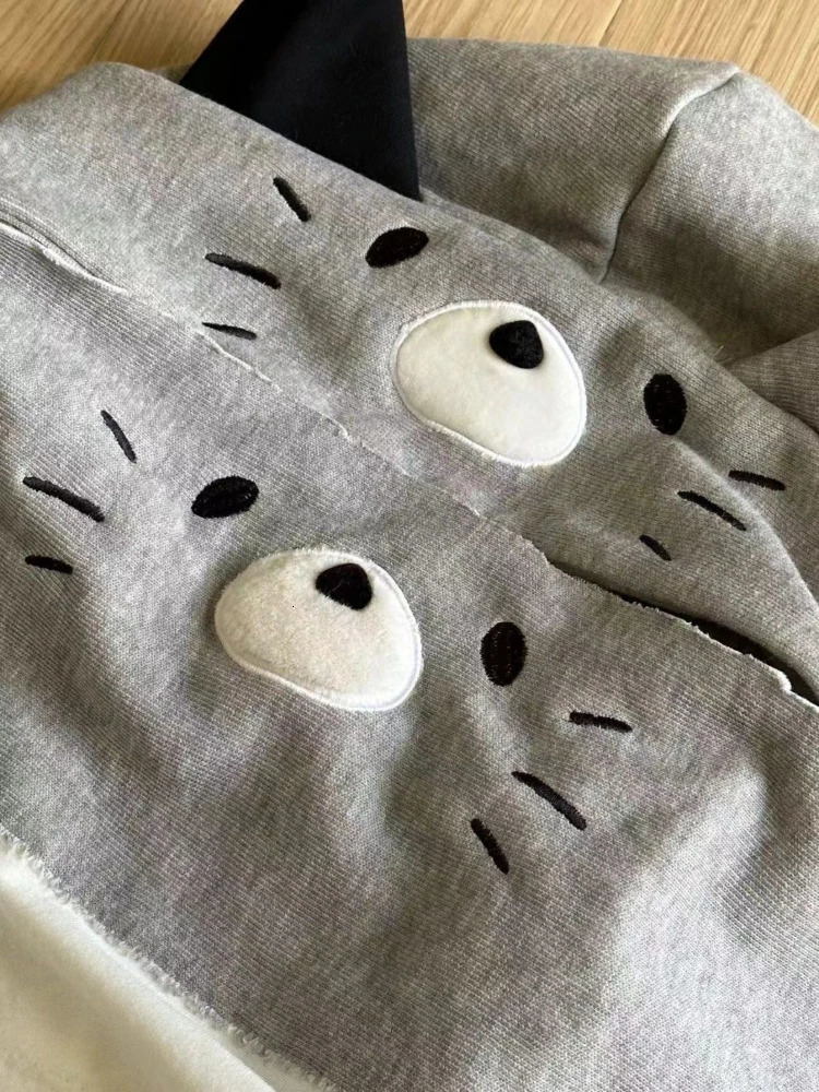 Harajuku Stripe Hoodies Women Kawaii Tops Cat Ear Hooded Jacket Grunge Streetwear Lace Patch Y2k Aesthetic Zipper Sweatshirt 250729