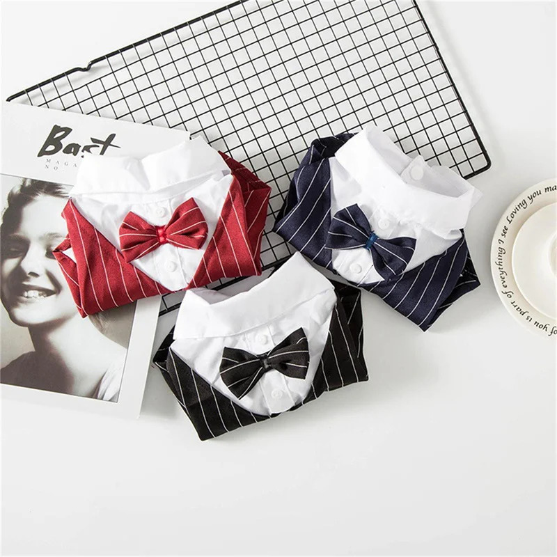Pet Clothes Dog Shirt Tuxedo Bow Tie for Boy Wedding Party Bulldog Pug Puppy Costume Teddy Summer Thin Outfits 250729