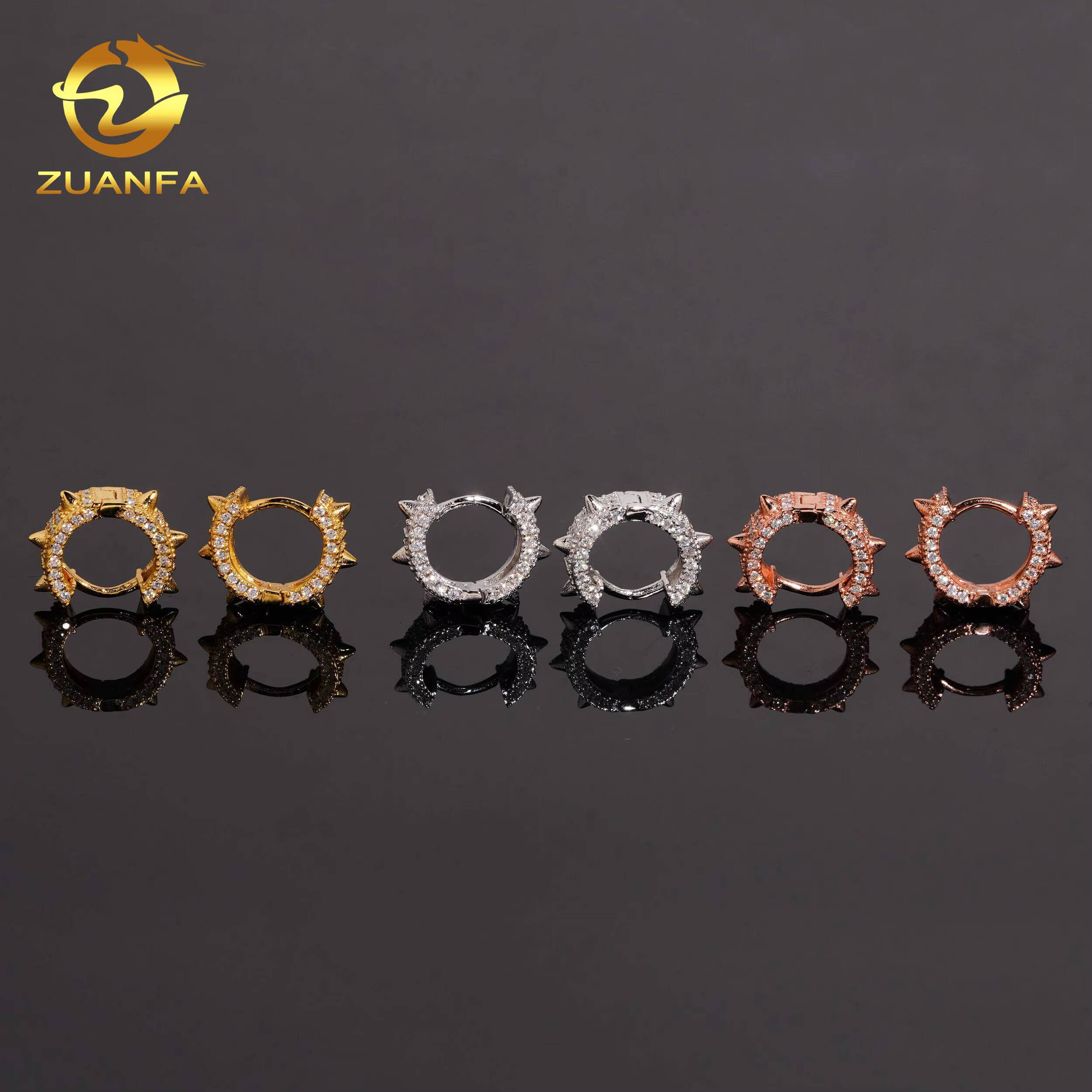 RTS Fancy Iced Out Earring Hoop Hip Hop Moissanite Jewelry 925 Silver VVS Moissanite Thorn Hoop Earrings for Women Men