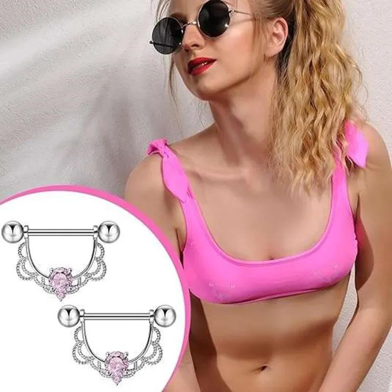 Pink Heart Nipple Piercing Barbell Set Shiny Crystal Nipple Rings Bulk For Women Flower Nippel Jewelry Pack Piercing Teton Lots 250729