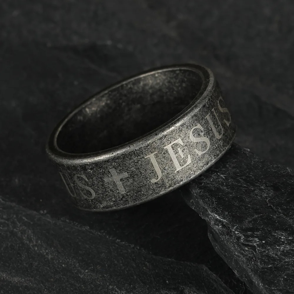 Vintage Mens Stainless Steel Bible Verse Jesus Cross Rings For Men Christian Cross Religious Ring Men Amulet Jewelry 250729