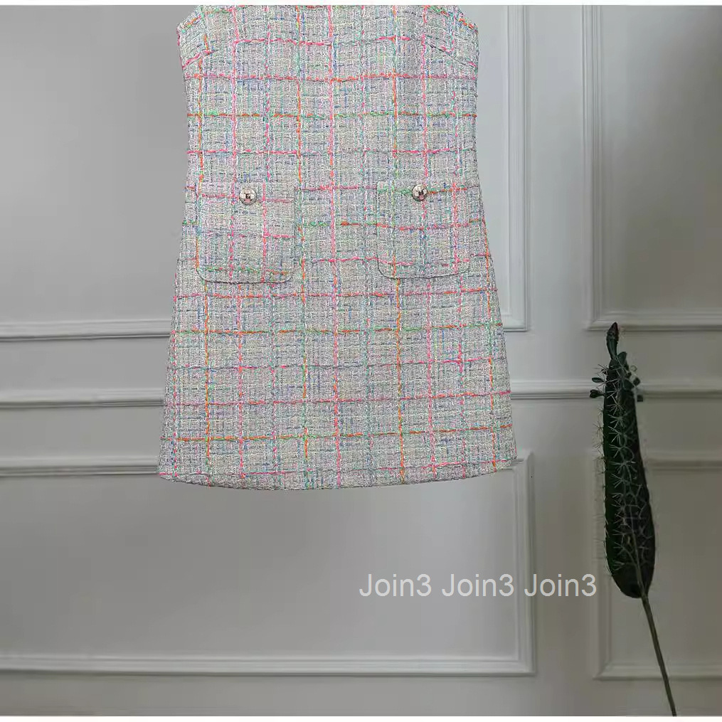 25 Autumn Winter New French Style Sleeveless Vest Dress for Women Plaid Elegant Slimming Base Short Dress