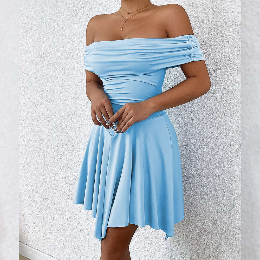 Summer New Women's Off-Shoulder Irregular Strapless Slim Sexy Dress B5