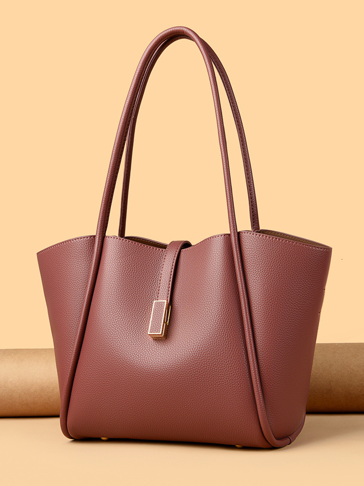 DHAL Bucket 2024 New Simple Large Capacity Tote for Women Commuting Versatile Trendy PU Leather Shoulder Bag