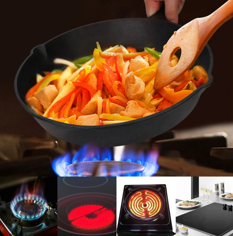3Pcs Pre-Seasoned Cast Iron Skillet Set 6/8/10in Non-Stick Oven Safe Cookware Heat-Resistant Frying Pan