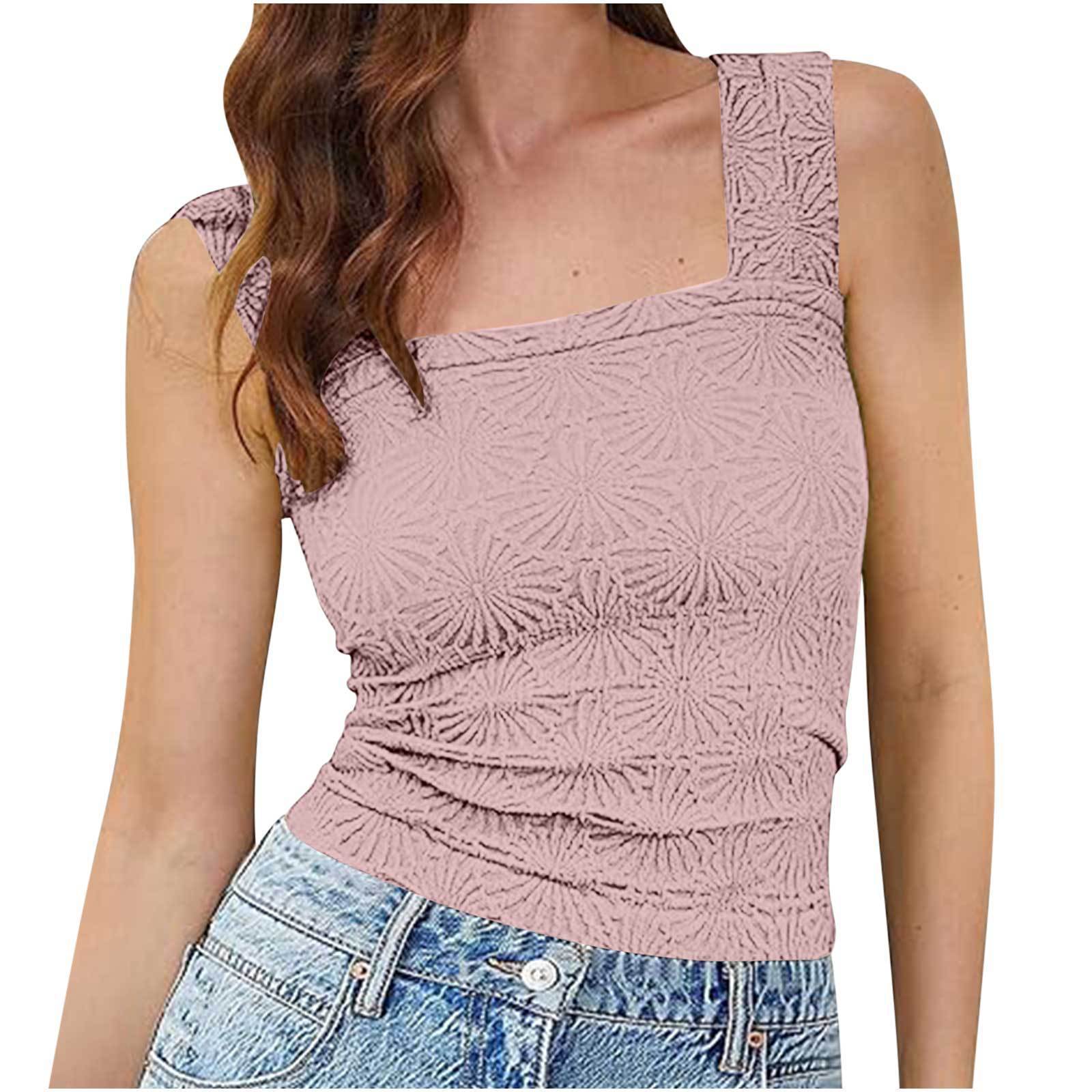 Women's new high elastic tight jacquard square collar sleeveless vest blouse