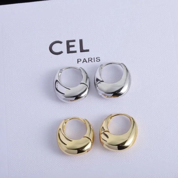 Designer Fashion Hoop Earrings Brand Gold Silver Smooth Circle Arc Huggie Earring Eardrop for Women Lady Party Wedding High Quality Jewelry