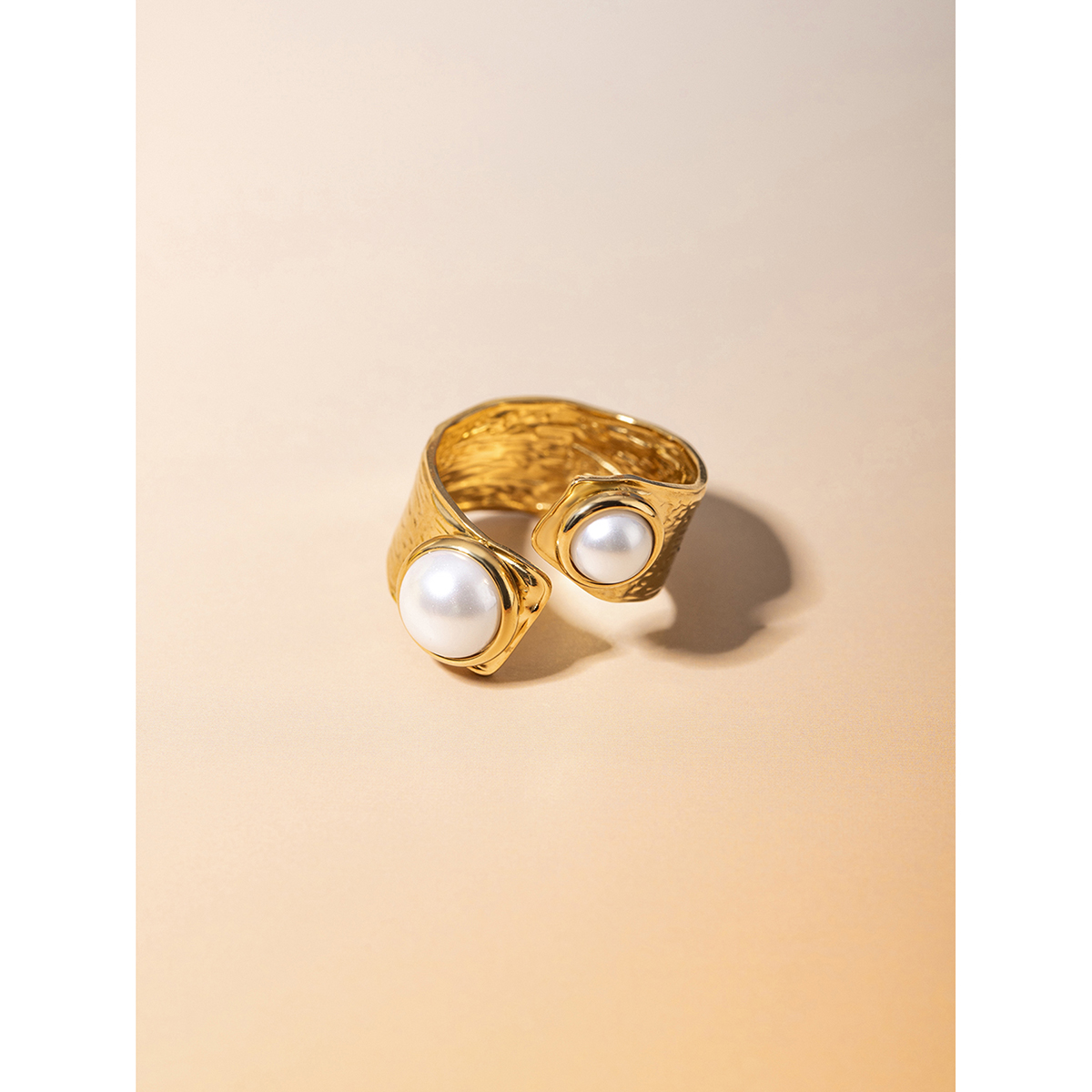 Fashion 18k Gold Plated Stainless Steel Irregular Twisty Open Ring Inlay Pearl Metal Texture Geometric High Quality Charm Jewelry