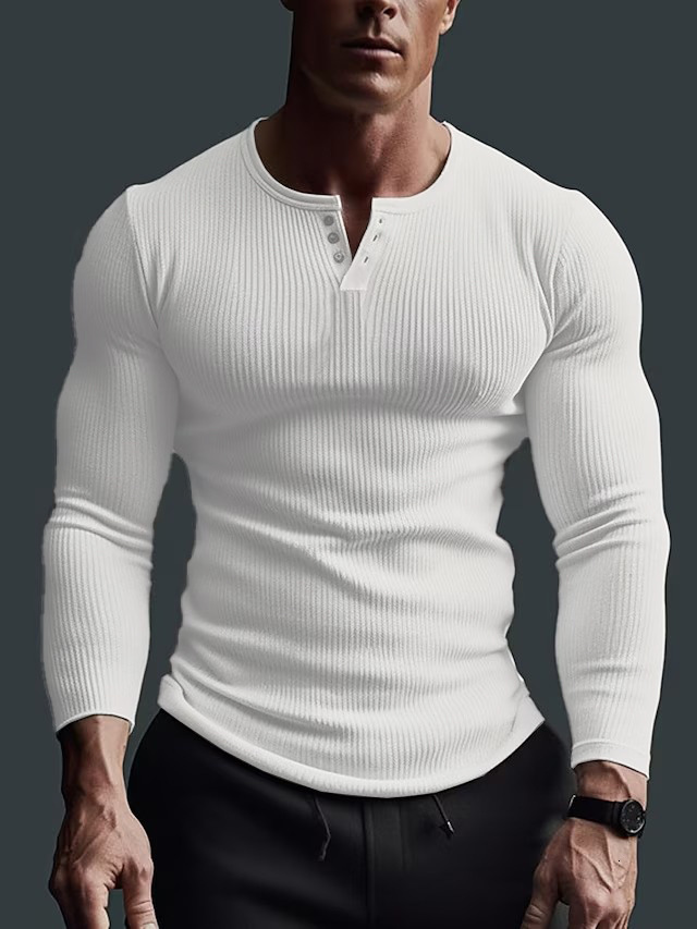 Mens Long Sleeve Top for Spring and Autumn Fitness High Elastic Base Shirt Solid Color Plus Size Casual T-Shirt