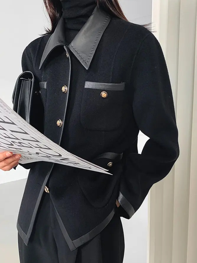 Modigirl Autumn Casual Jackets for Women Loose Lapel Buttoned Splitjoint with Pocket Coat Winter Clothes Women 250729