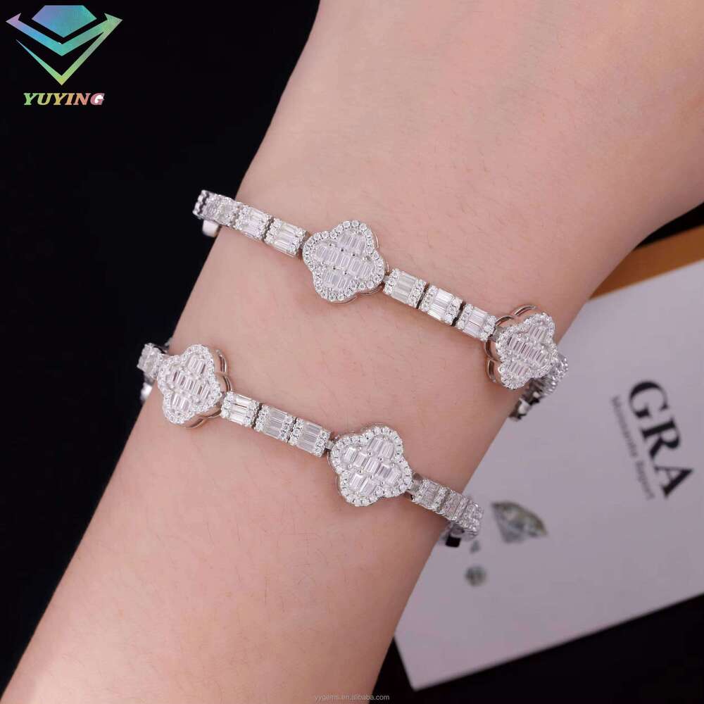 Yy Hot Sale Men's and Women's Flower Designed Hip Hop Tennis Chain Bracelet Sier VVS Moissanite Dia Jewelry