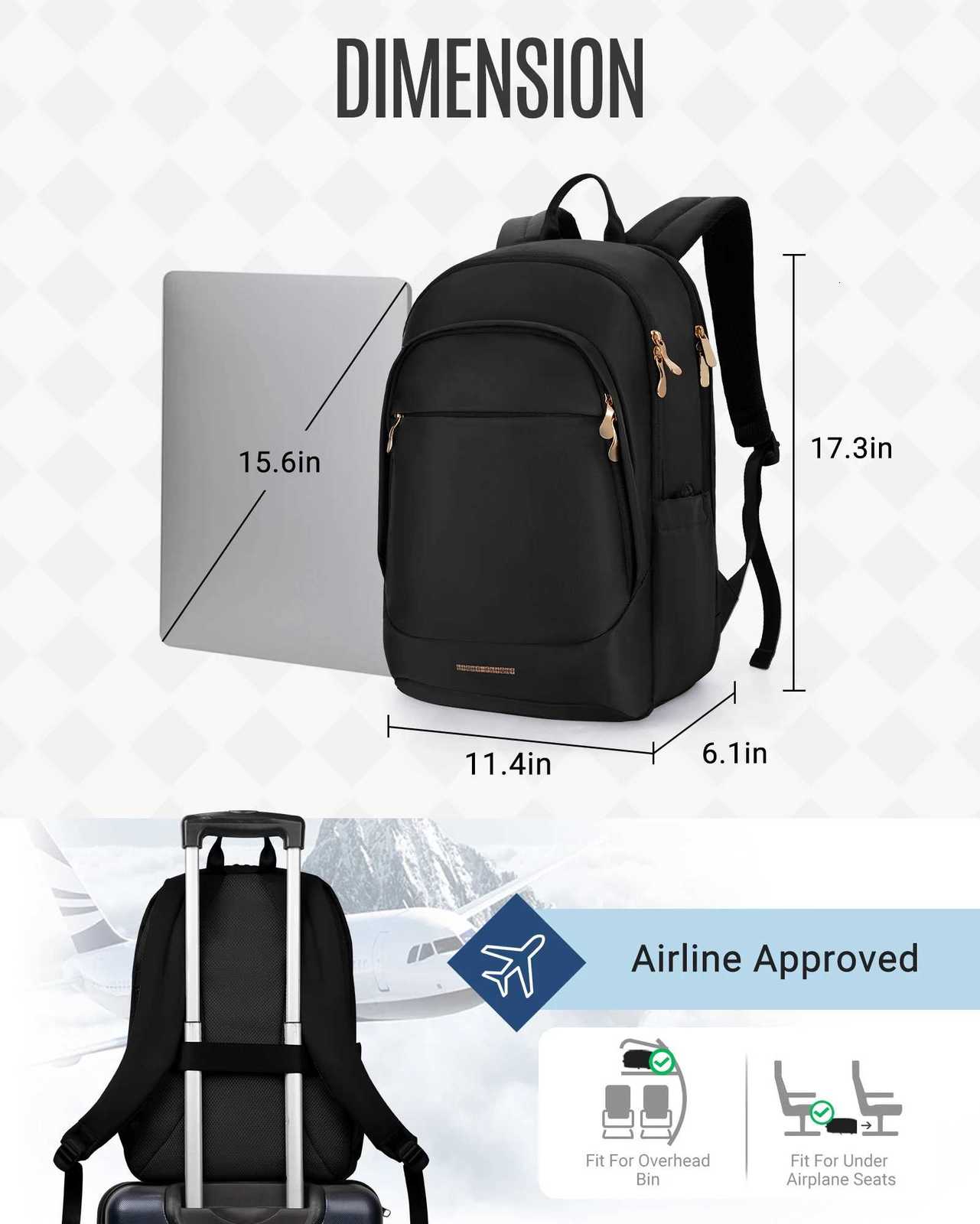 LIGHT FLIGHT Travel Backpack for Women 15.6 Inch Anti Theft Laptop Backpack with USB Charging Hole Waterproof College Bookbag S250728